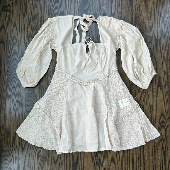 Free People Juniper Mini Dress Summer Sand Coquette Lace Bohemian Corset SM NWT - Picture 6 of 12